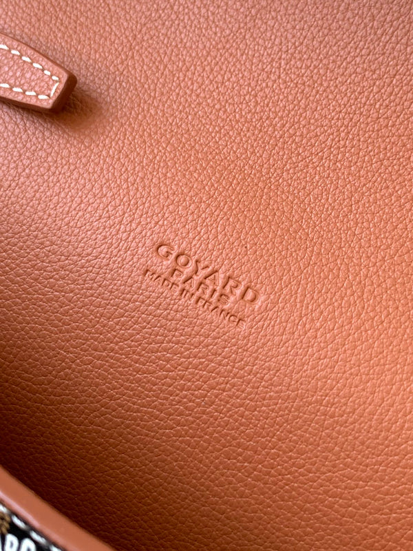 PORTAFOGLIO-BORSA CHYPRE 21 IN TELA GOYARDINE NERA E PELLE DI VITELLO MARRONE CHIARO