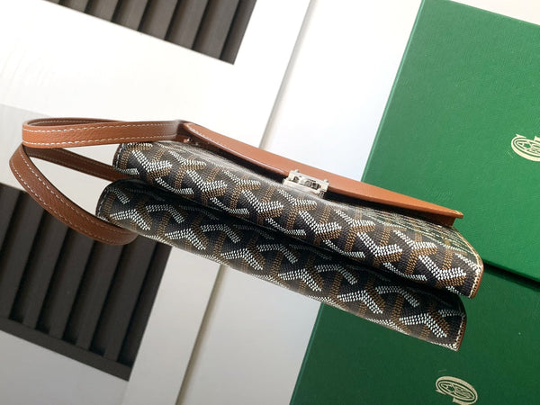 PORTAFOGLIO-BORSA CHYPRE 21 IN TELA GOYARDINE NERA E PELLE DI VITELLO MARRONE CHIARO