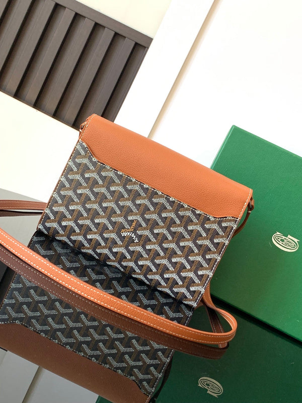 PORTAFOGLIO-BORSA CHYPRE 21 IN TELA GOYARDINE NERA E PELLE DI VITELLO MARRONE CHIARO