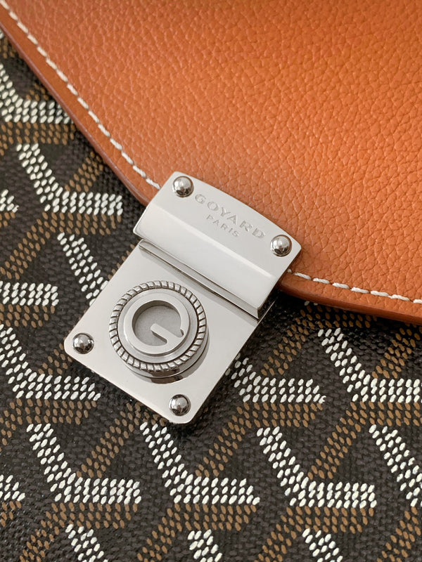 PORTAFOGLIO-BORSA CHYPRE 21 IN TELA GOYARDINE NERA E PELLE DI VITELLO MARRONE CHIARO