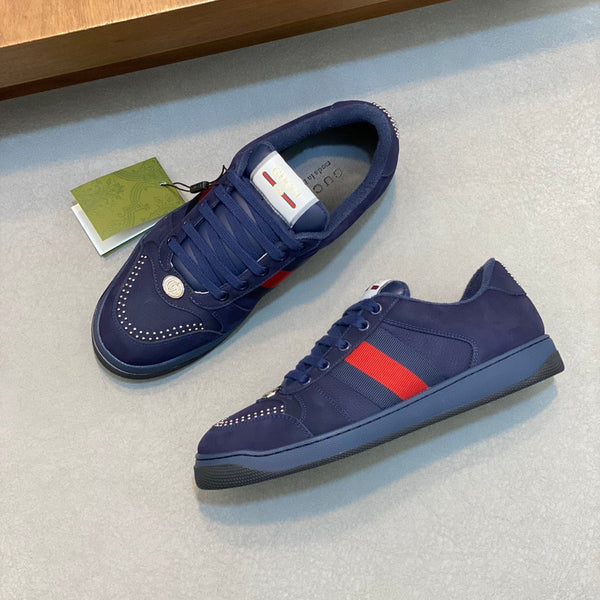 Sneaker GG Screener da uomo in pelle di vacchetta blu 534045