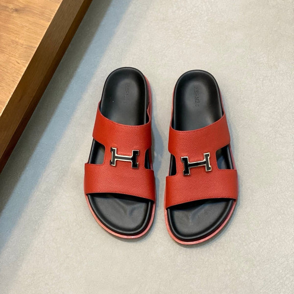 HM Men's Slide Pelle di vacchetta rossa 588996