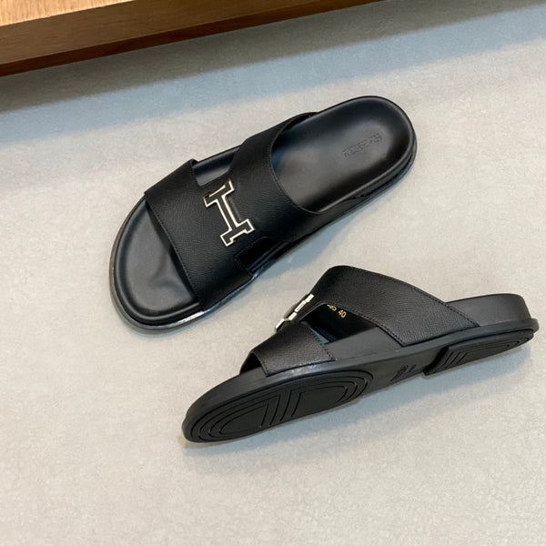 HM Men's Slide Nero Pelle di vacchetta 589001