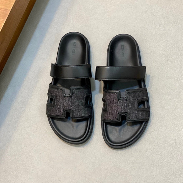 Sandali da uomo HM Chypre in pelle di vacchetta blu e nera denim