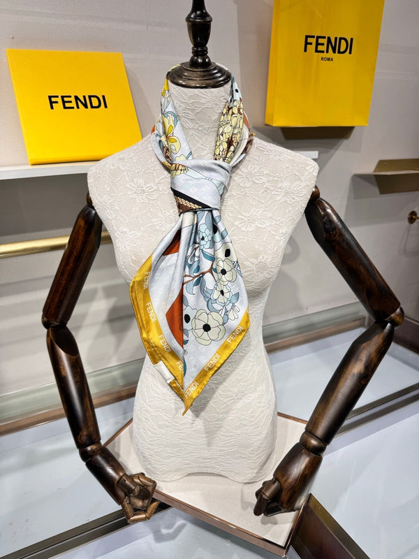 Foulard Fendi Gardening 90x90 Jaune Soie Sergée Colorée 204004