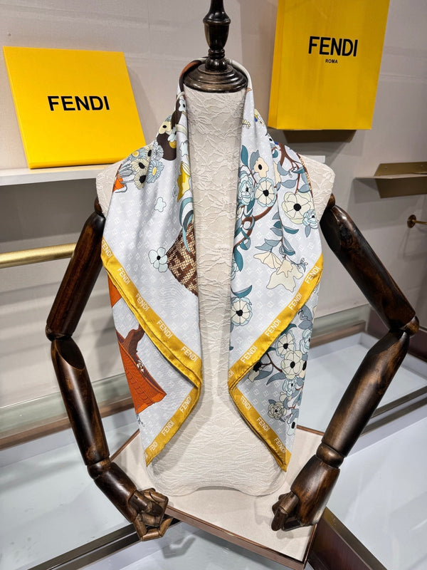 Foulard Fendi Gardening 90x90 Jaune Soie Sergée Colorée 204004