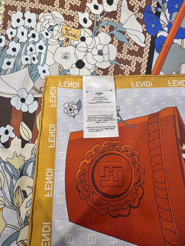 Foulard Fendi Gardening 90x90 Jaune Soie Sergée Colorée 204004