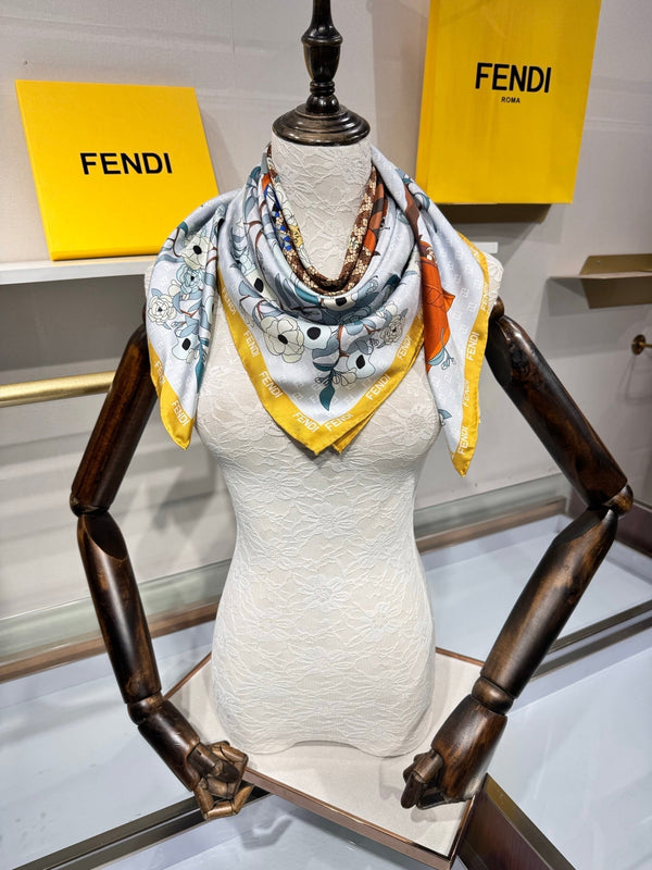 Foulard Fendi Gardening 90x90 Jaune Soie Sergée Colorée 204004