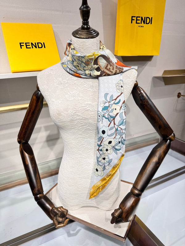 Foulard Fendi Gardening 90x90 Jaune Soie Sergée Colorée 204004