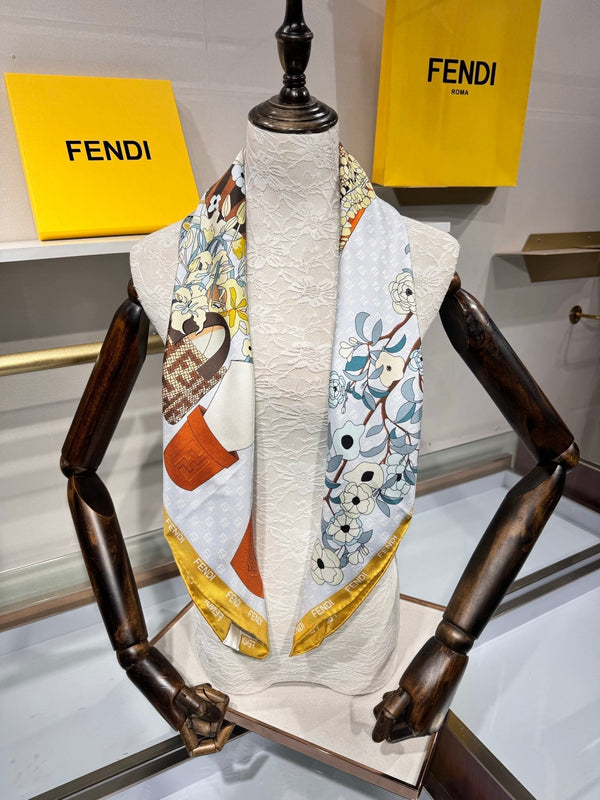 Foulard Fendi Gardening 90x90 Jaune Soie Sergée Colorée 204004