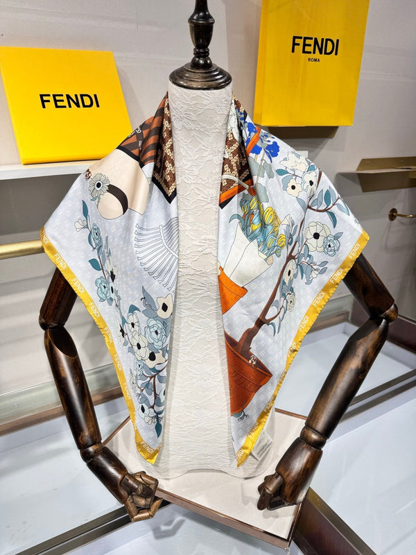 Foulard Fendi Gardening 90x90 Jaune Soie Sergée Colorée 204004