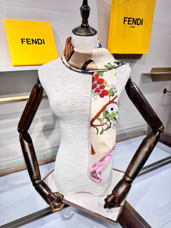 Foulard Fendi Gardening 90x90 Soie Sergée Rose Multicolore 204007