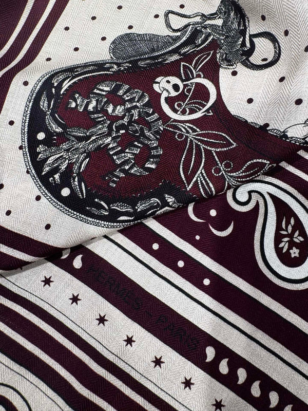 HM Grand Apparat Bandana Shawl 140x140cm Cream Burgundy Cashmere Silk 212702