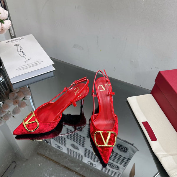 Vlogo Signature Slingback Red Calfskin and Velvet