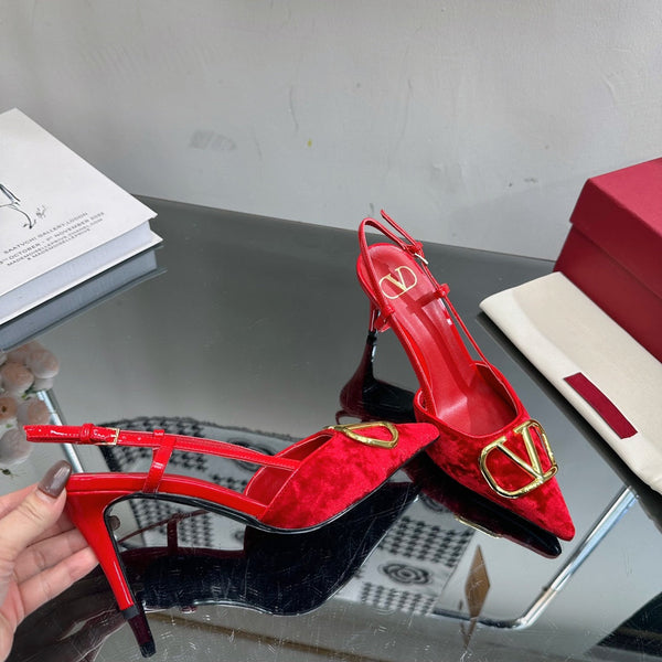 Vlogo Signature Slingback Red Calfskin and Velvet