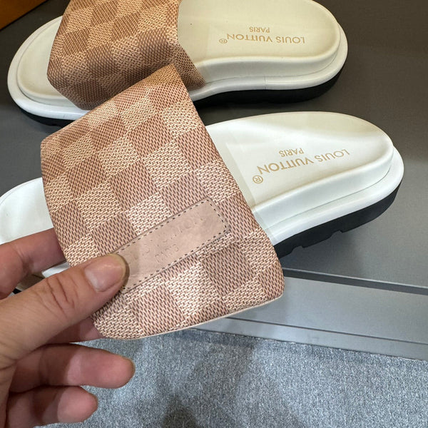 LV VELCRO SLIPPERS DESERT SAND DAMIER MONOGRAM CALFSKIN