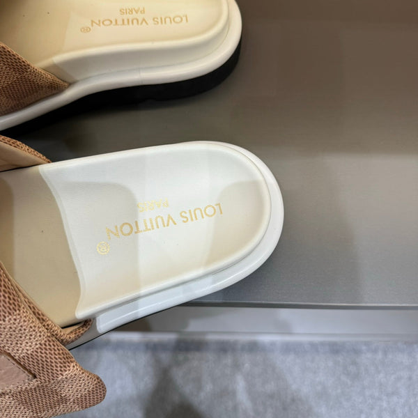 LV VELCRO SLIPPERS DESERT SAND DAMIER MONOGRAM CALFSKIN