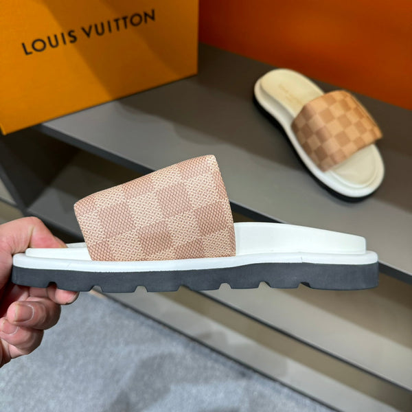 LV VELCRO SLIPPERS DESERT SAND DAMIER MONOGRAM CALFSKIN
