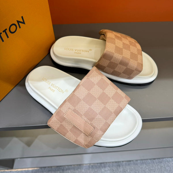 LV VELCRO SLIPPERS DESERT SAND DAMIER MONOGRAM CALFSKIN
