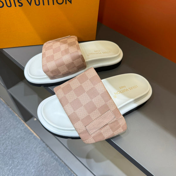 LV VELCRO SLIPPERS DESERT SAND DAMIER MONOGRAM CALFSKIN