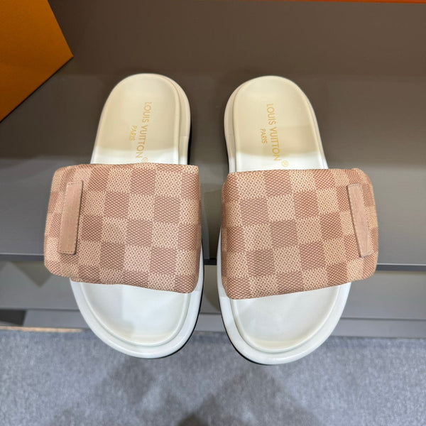 LV VELCRO SLIPPERS DESERT SAND DAMIER MONOGRAM CALFSKIN