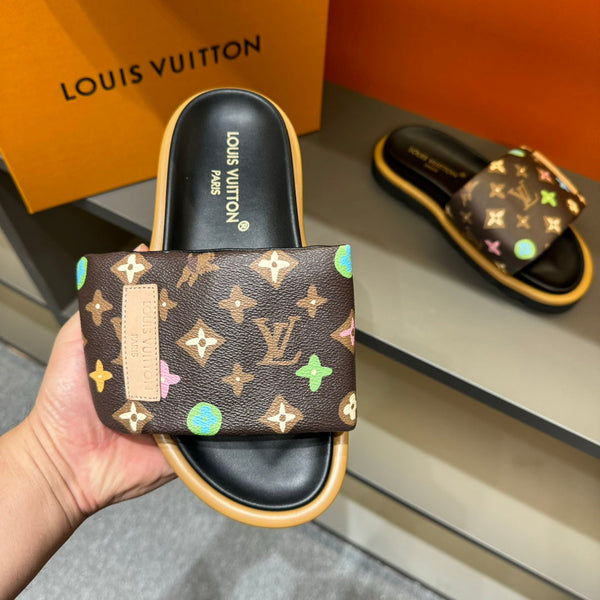 LV VELCRO SLIPPERS IN CHOCOLATE BROWN MONOGRAM CALFSKIN