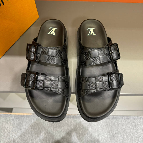 LV DAD SANDAL BLACK DAMIER CALFSKIN
