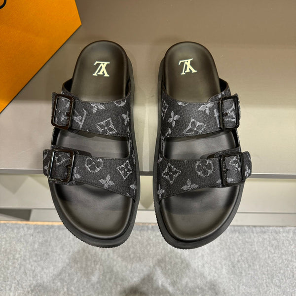 LV DAD SANDAL BLACK MONOGRAM DENIM
