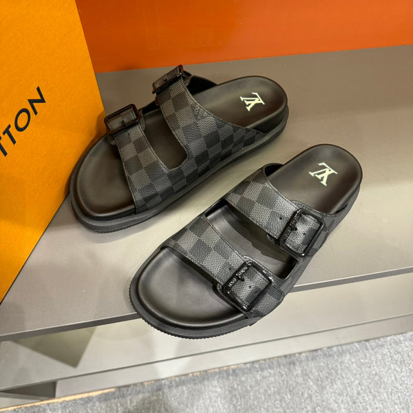 LV DAD SANDAL GREY MIX BLACK DAMIER CALFSKIN