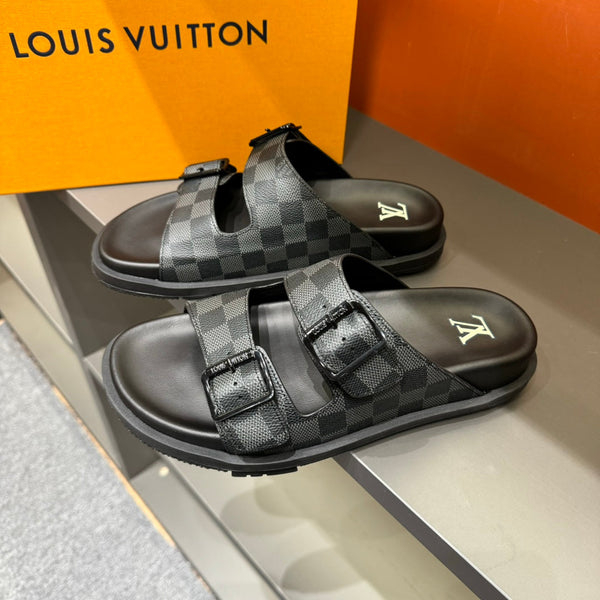 LV DAD SANDAL GREY MIX BLACK DAMIER CALFSKIN