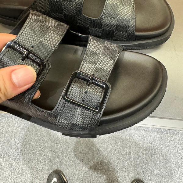 LV DAD SANDAL GREY MIX BLACK DAMIER CALFSKIN