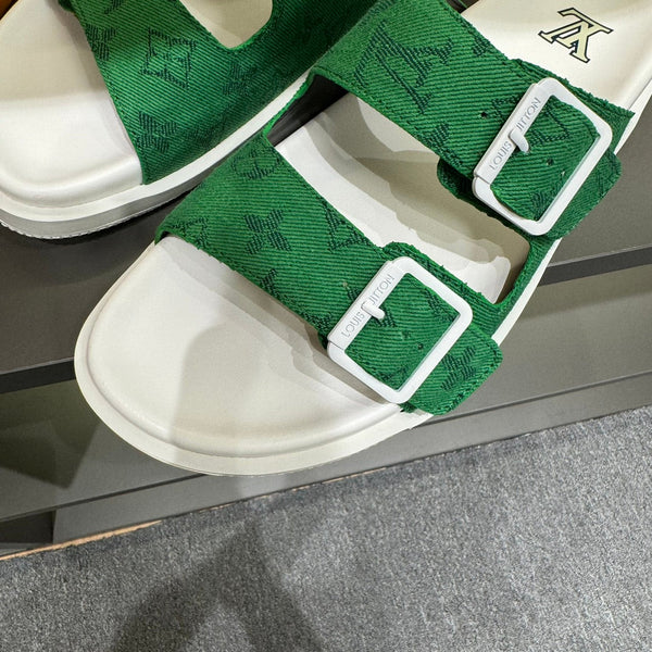 LV DAD SANDAL EMERALD GREEN MONOGRAM JACQUARD