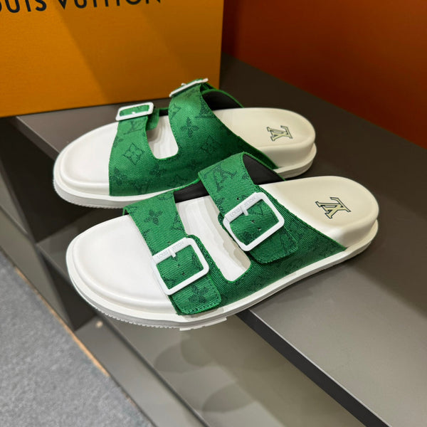 LV DAD SANDAL EMERALD GREEN MONOGRAM JACQUARD