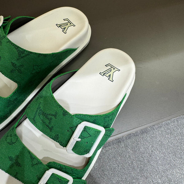 LV DAD SANDAL EMERALD GREEN MONOGRAM JACQUARD