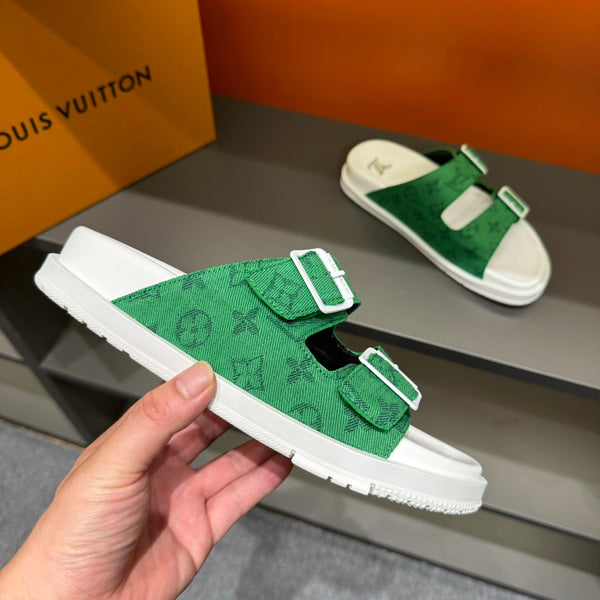 LV DAD SANDAL EMERALD GREEN MONOGRAM JACQUARD