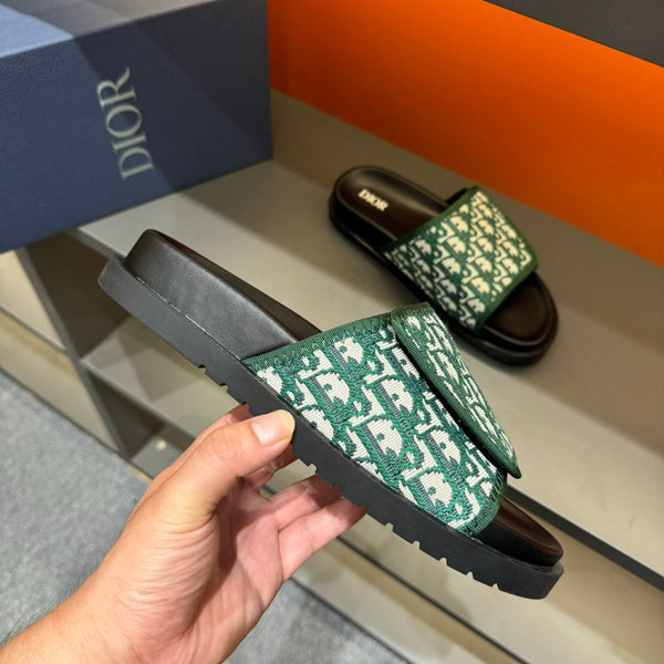 CD VELCRO STRAP SLIPPER DARK GREEN JACQUARD