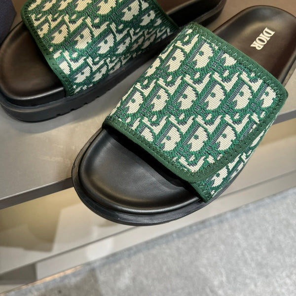 CD VELCRO STRAP SLIPPER DARK GREEN JACQUARD