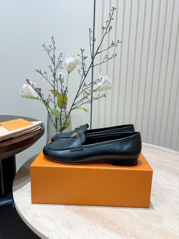 LV Soho Loafers Plain Black Calfskin