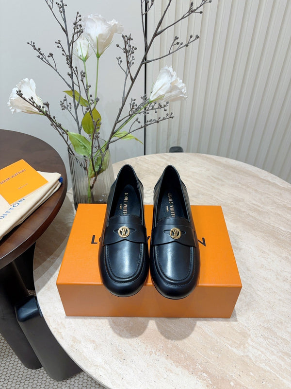 LV Soho Loafers Plain Black Calfskin