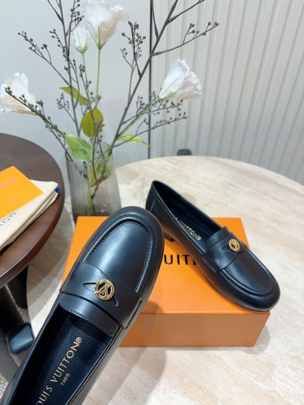 LV Soho Loafers Plain Black Calfskin