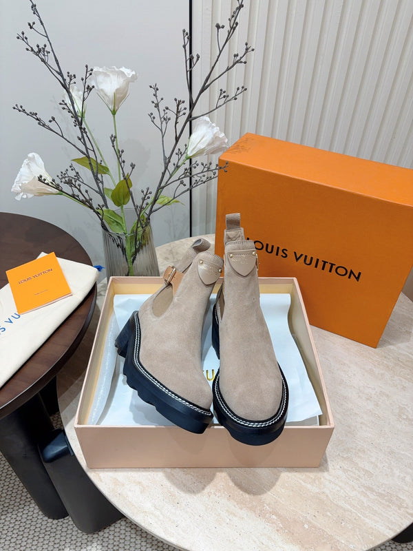 LV Beaubourg Ankle Boot Gray Brown Suede