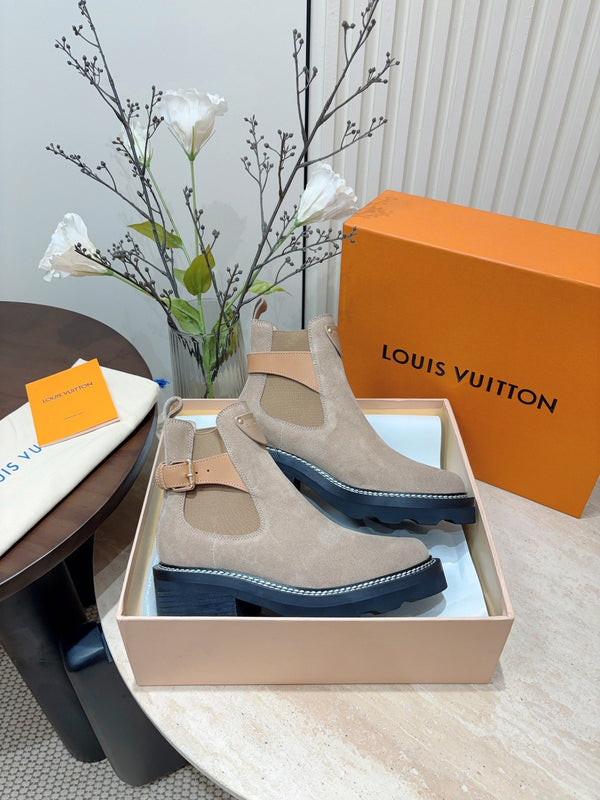 LV Beaubourg Ankle Boot Gray Brown Suede
