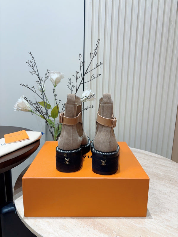 LV Beaubourg Ankle Boot Gray Brown Suede