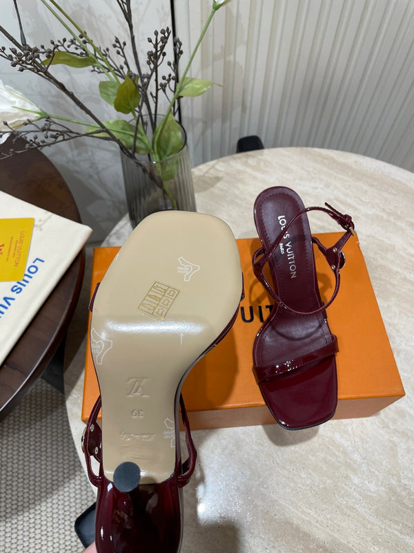 6AM HIGH SANDAL 95 MM IN WINE RED PATENT LAMBSKIN