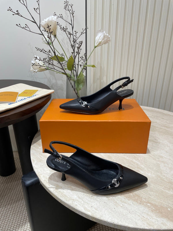 HIGH SLINGBACKS 5 CM IN BLACK CALFSKIN