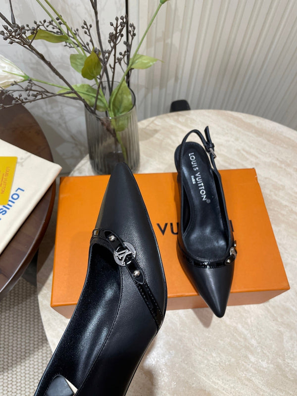 HIGH SLINGBACKS 5 CM IN BLACK CALFSKIN
