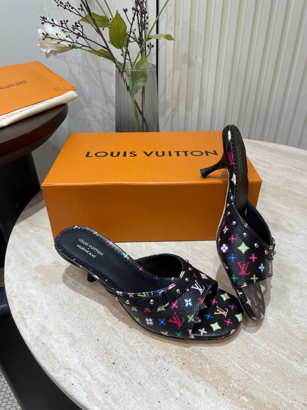 HIGH 5 CM MULES IN BLACK MONOGRAM LAMBSKIN