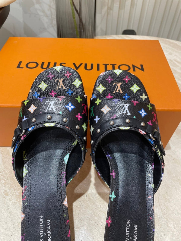 HIGH 5 CM MULES IN BLACK MONOGRAM LAMBSKIN