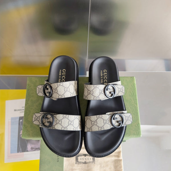 GG Men's Sandals Slide Brown Canvas 558134