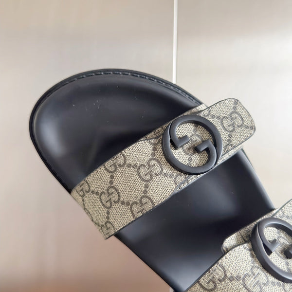 GG Men's Sandals Slide Brown Canvas 558134